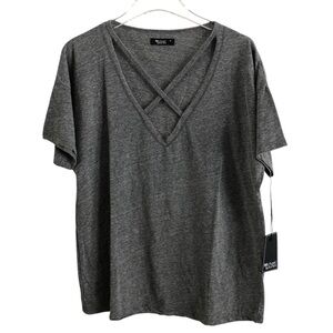Michael Lauren Criss Cross V-Neck Oversized Short Sleeve T-Shirt Gray Medium